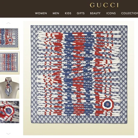 Gucci Scarf Logo GG Print Club WEB Blue Silk Wrap with Gucci Gift Box